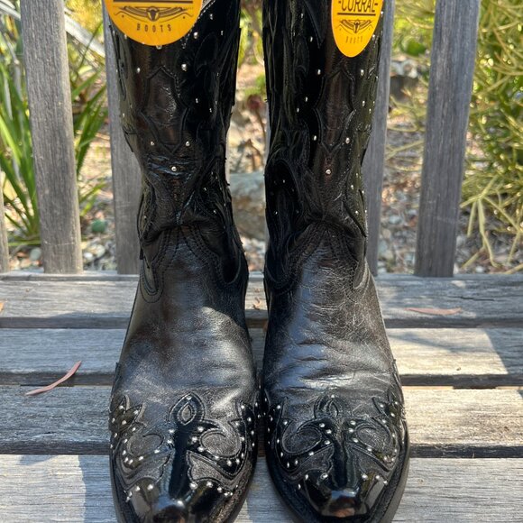 Corral New Women's Studded Overlay Wing Black Boots, Size 9 - Picture 7 of 16